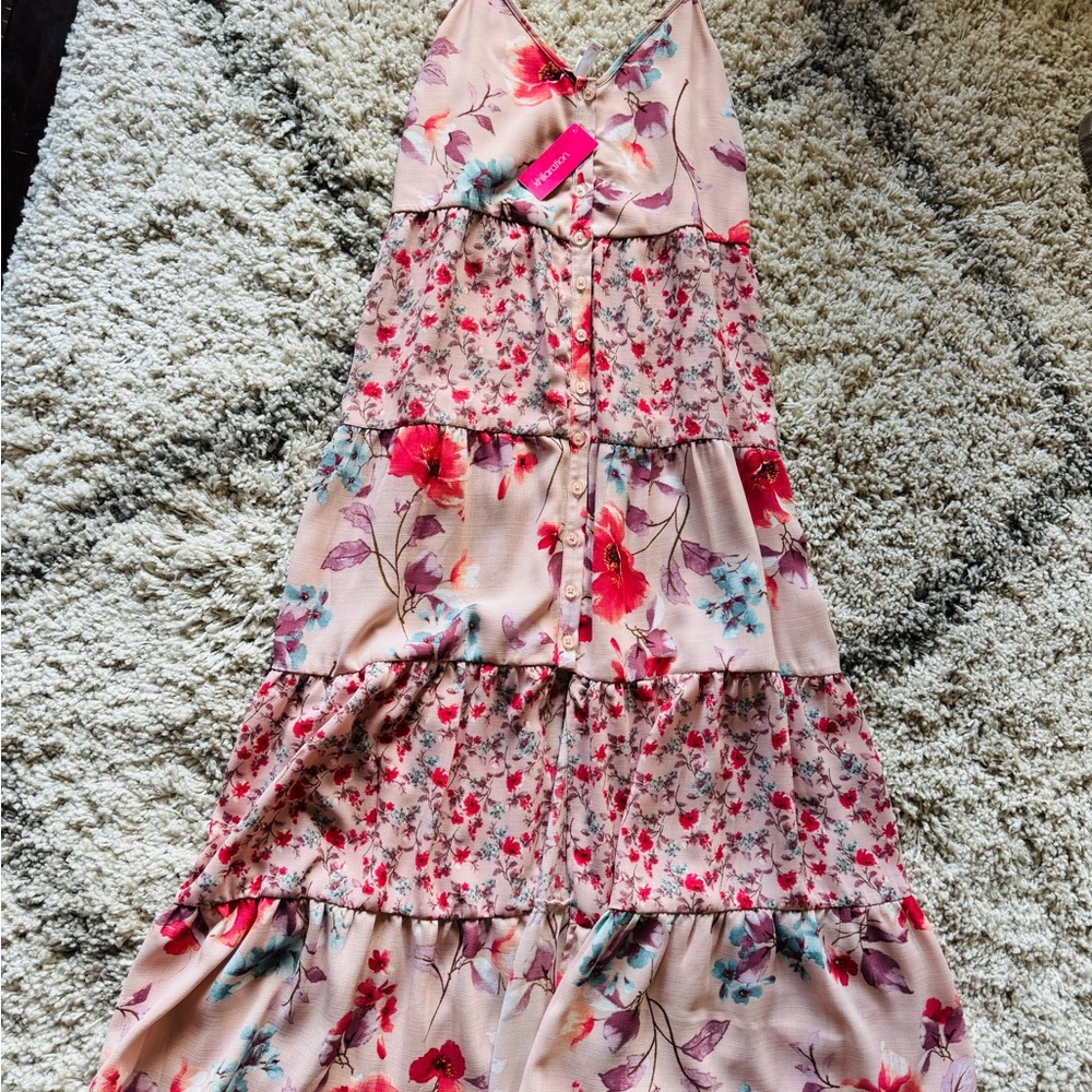 Xhilaration Womens Pink Floral  Dress Strapless Size S NWT